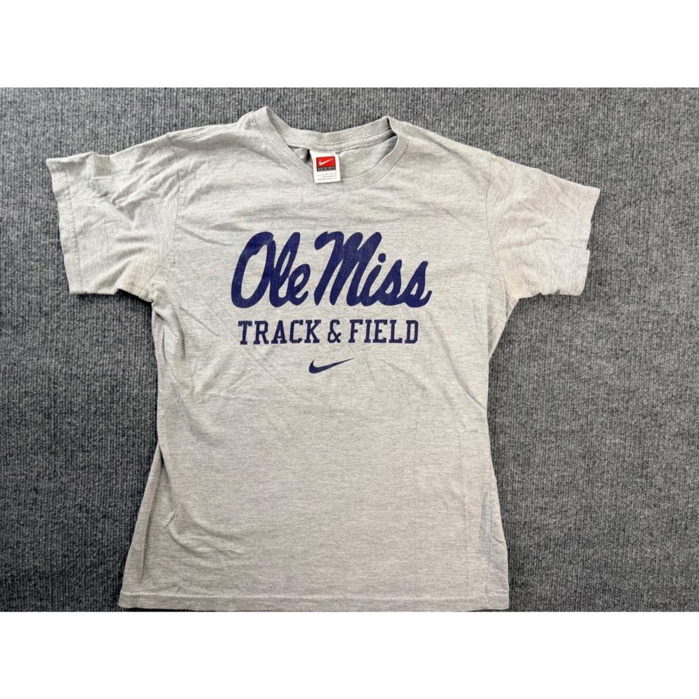 Vintage Nike Ole Miss Track & Field T Shirt Large Gray Cotton Graphic Tee Y2K L